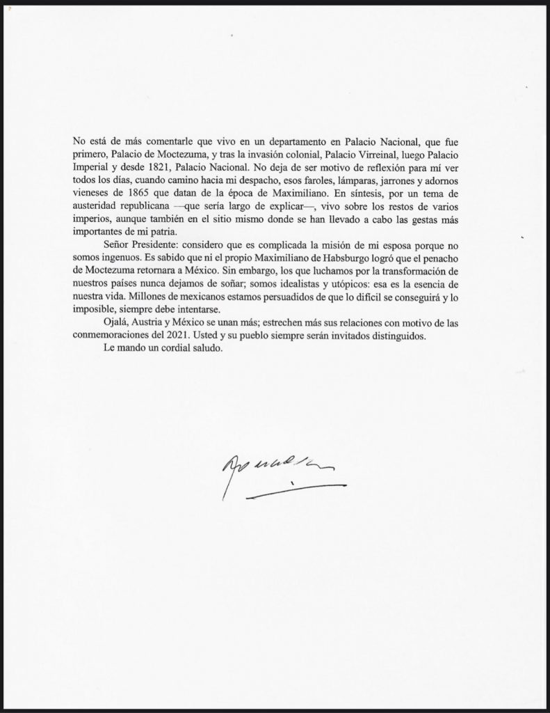 López Obrador divulga carta a Austria para pedir penacho de Moctezuma - carta-amlo-austria-penacho-moctezuma-2-791x1024