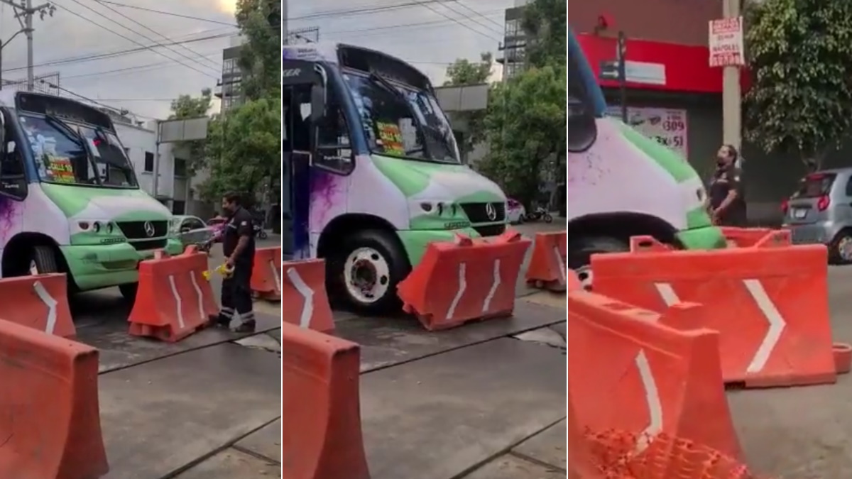 Chofer atraviesa a la fuerza bloqueo en la Nápoles; lo suspenden Chofer atraviesa a la fuerza bloqueo en la Nápoles; lo suspenden