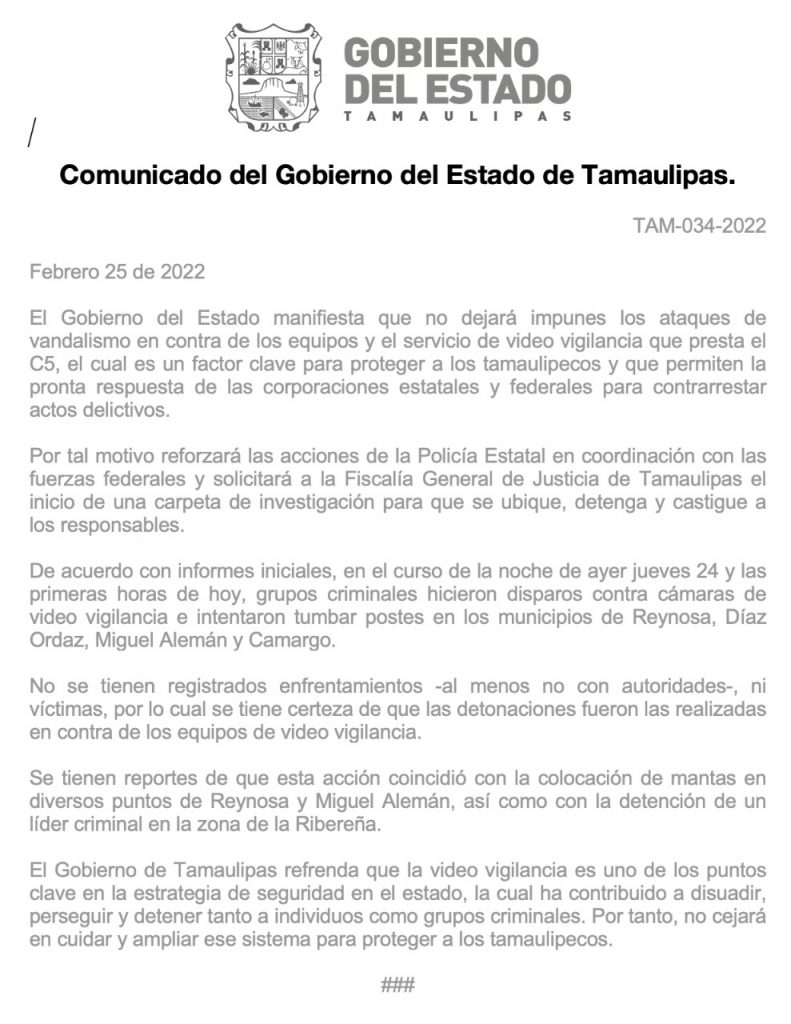 Reforzarán operativos en Tamaulipas tras ataques contra el C5 - comunicado-del-gobierno-de-tamaulipas-por-vandalismo-al-c5-791x1024