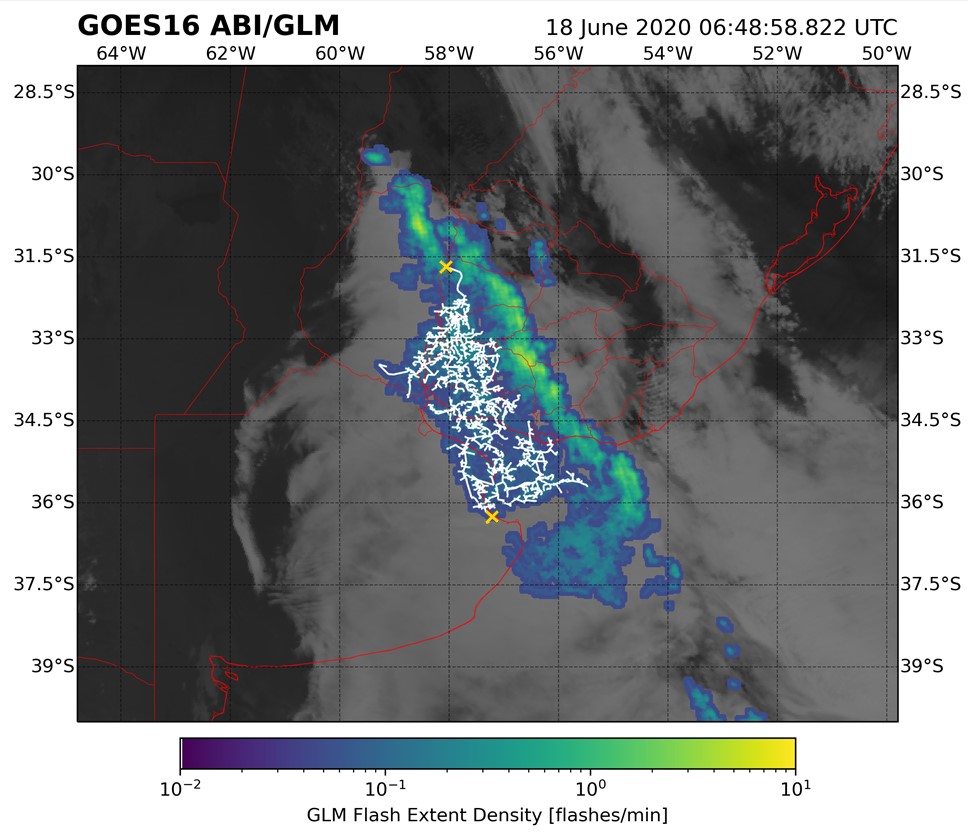 'Megarrayo' sobre Argentina y Uruguay rompe récord de mayor duración - imagen-satelital-del-rayo-de-mayor-duracion-jamas-detectado-que-se-produjo-el-18-de-junio-de-2020-sobre-uruguay-y-argentina
