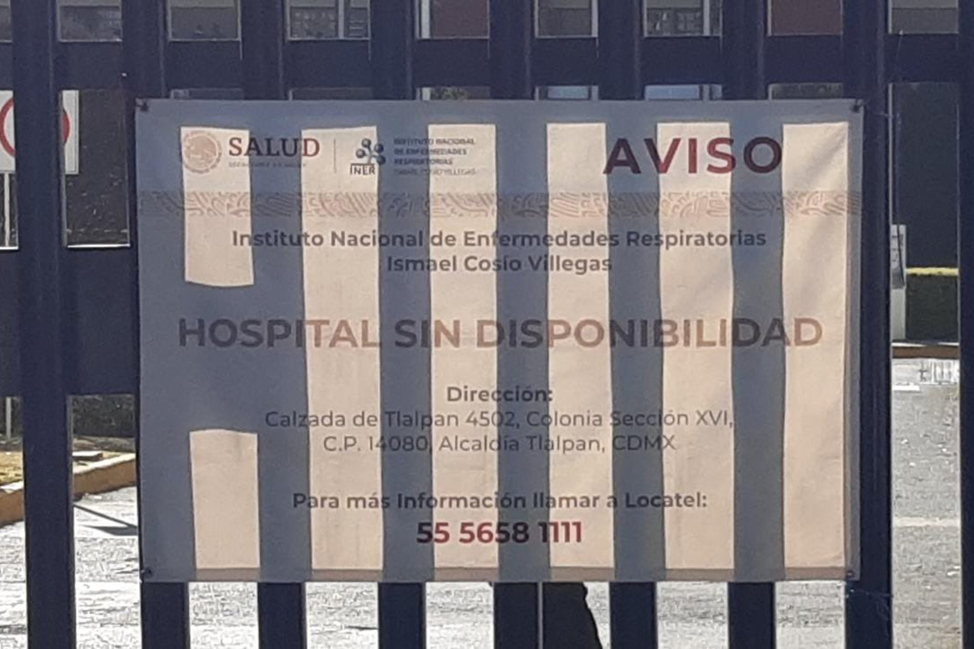 INER se reporta sin disponibilidad para recibir a pacientes con COVID-19