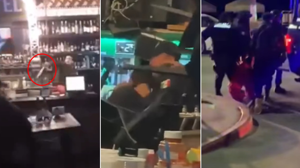 #Video Sujeto enfrenta con machete a policías en bar de La Paz #Video Sujeto enfrenta con machete a policías en bar de La Paz
