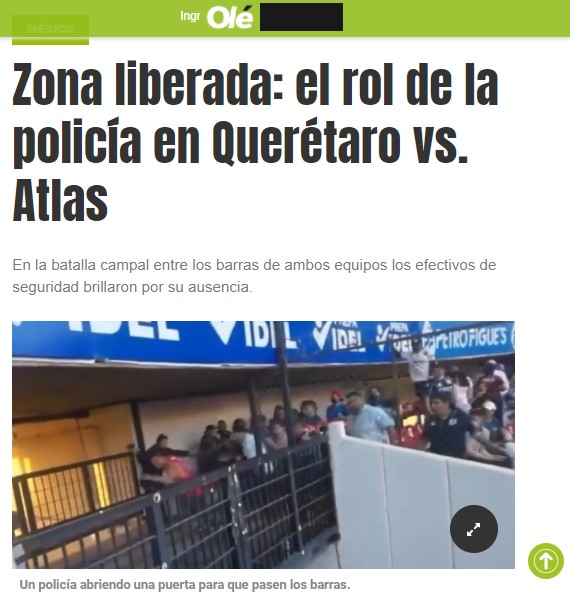 Violencia en el Querétaro-Atlas, portada de medios internacionales - diario-ole-queretaro-vs-atlas