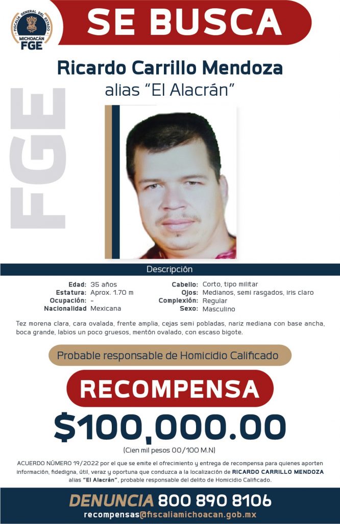 Identifican a asesino del alcalde de Aguililla; ofrecen 100 mil pesos de recompensa - ficha-de-recompensa-para-localizacion-y-detencion-de-el-alacran-666x1024