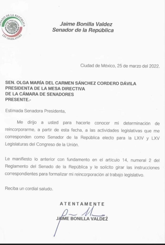 Jaime Bonilla solicita su regreso como senador de la República - jaime-bonilla