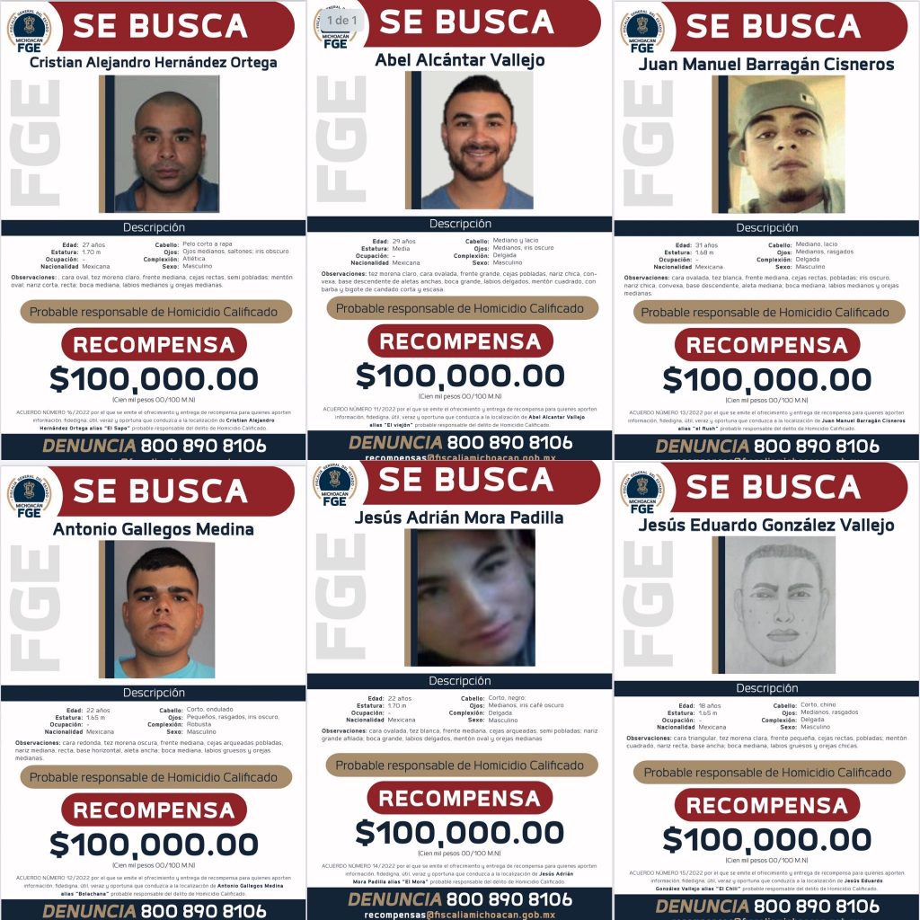 Identifican a 6 presuntos responsables de masacre durante velorio; Fiscalía Michoacán ofrece recompensa - presuntos-responsables-de-masacre-en-san-jose-de-gracia-1024x1024
