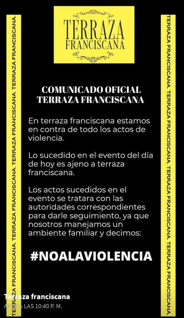 #Video Riña durante concierto de ska en CDMX deja al menos dos heridos - comunicado-terraza-franciscana-595x1024