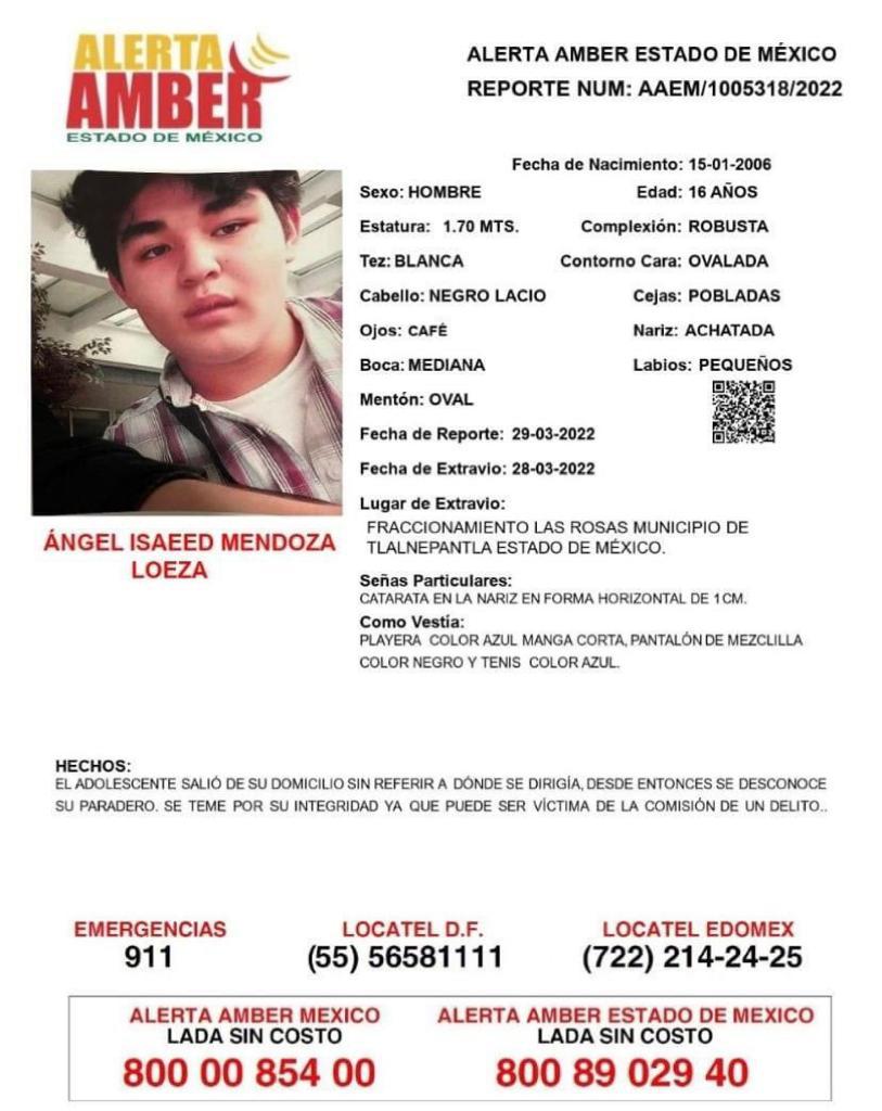 Activan Alerta Amber para localizar al menor Ángel Isaeed Mendoza Loeza en Edomex - reporte-alerta-amber-angel-isaeed-mendoza-loeza
