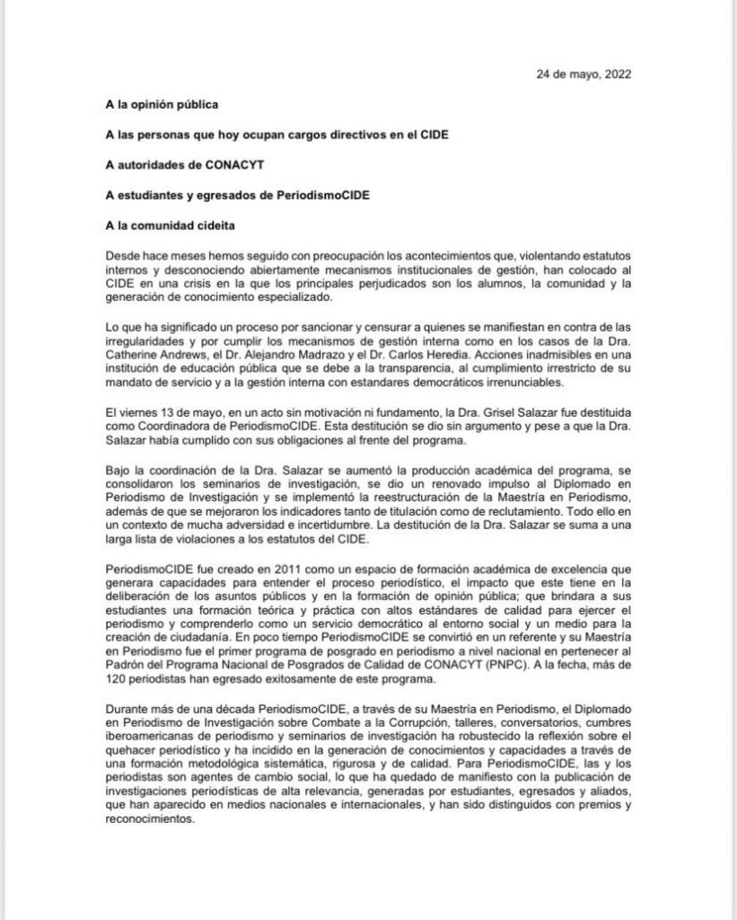 Académicos protestan por destitución de coordinadora del programa PeriodismoCIDE - cide-protesta-01-821x1024