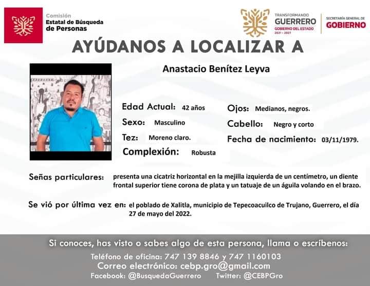 Desaparece profesor en Guerrero tras presunta detención ilegal - ficha-de-busqueda-de-anastacio-benitez