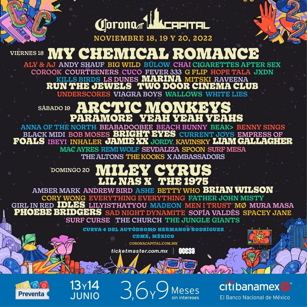 My Chemical Romance, Artic Monkeys y Miley Cyrus encabezan cartel del Corona Capital - corona-capital-cartel-1024x1024