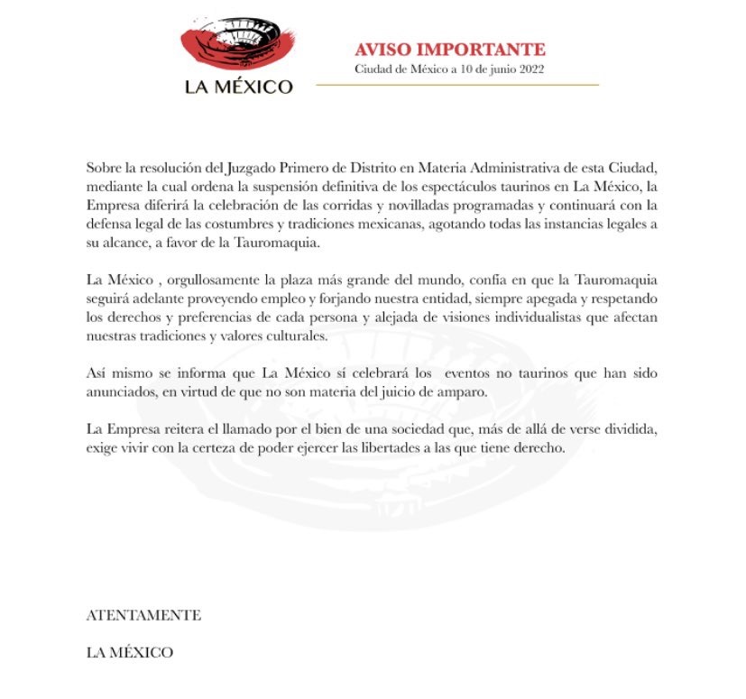 Plaza México diferirá corridas y novilladas programadas; continuará defensa legal - plaza-de-toros