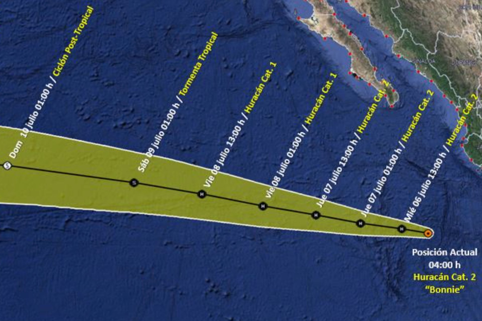 Huracán Bonnie, de categoría 2, se aleja paulatinamente del país Huracán Bonnie, de categoría 2, se aleja paulatinamente del país