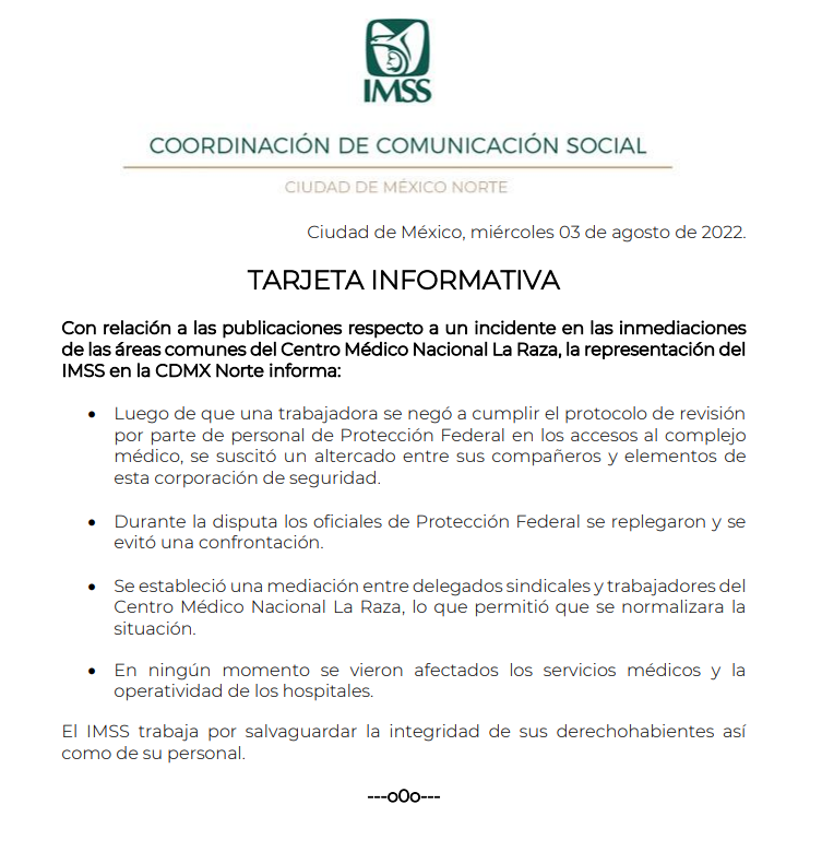 #Video Trabajadores del IMSS y policías se enfrentan en La Raza - comunicado-del-imss-por-rina-en-la-raza