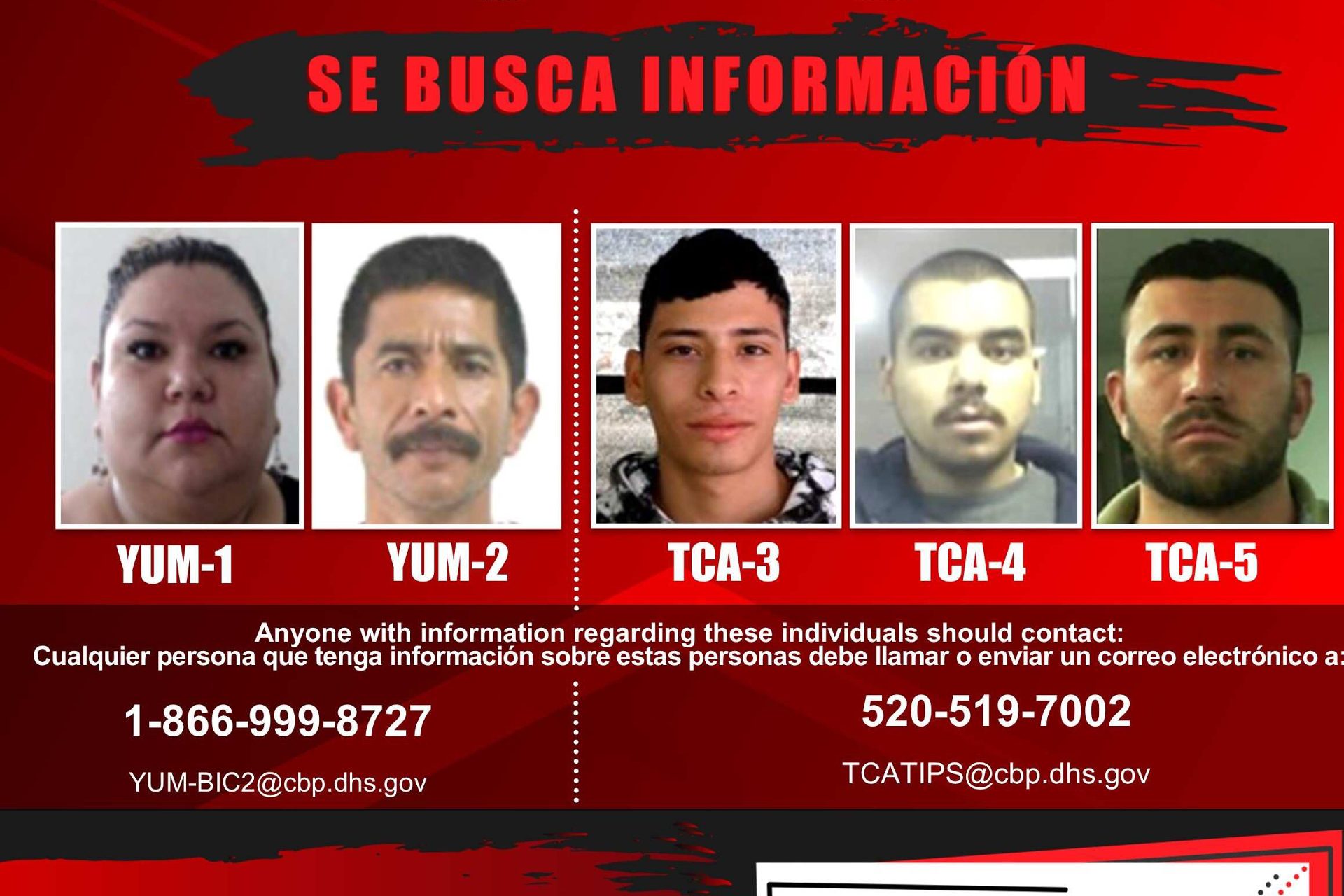 EE.UU. y México difunden retratos de sospechosos de contrabando de personas y drogas EE.UU. y México difunden retratos de sospechosos de contrabando de personas y drogas