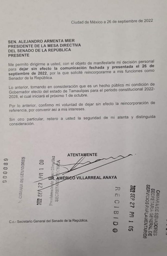 Américo Villarreal desiste de reincorporarse al Senado de la República - americo-villarreal-desiste-de-reincorporarse-al-senado-667x1024
