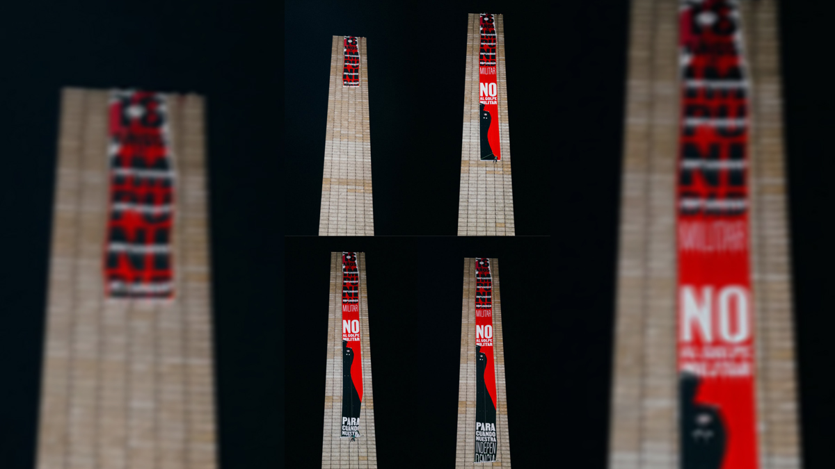 #Video Colectivo despliega manta contra militarización en Estela de Luz #Video Colectivo despliega manta contra militarización en Estela de Luz