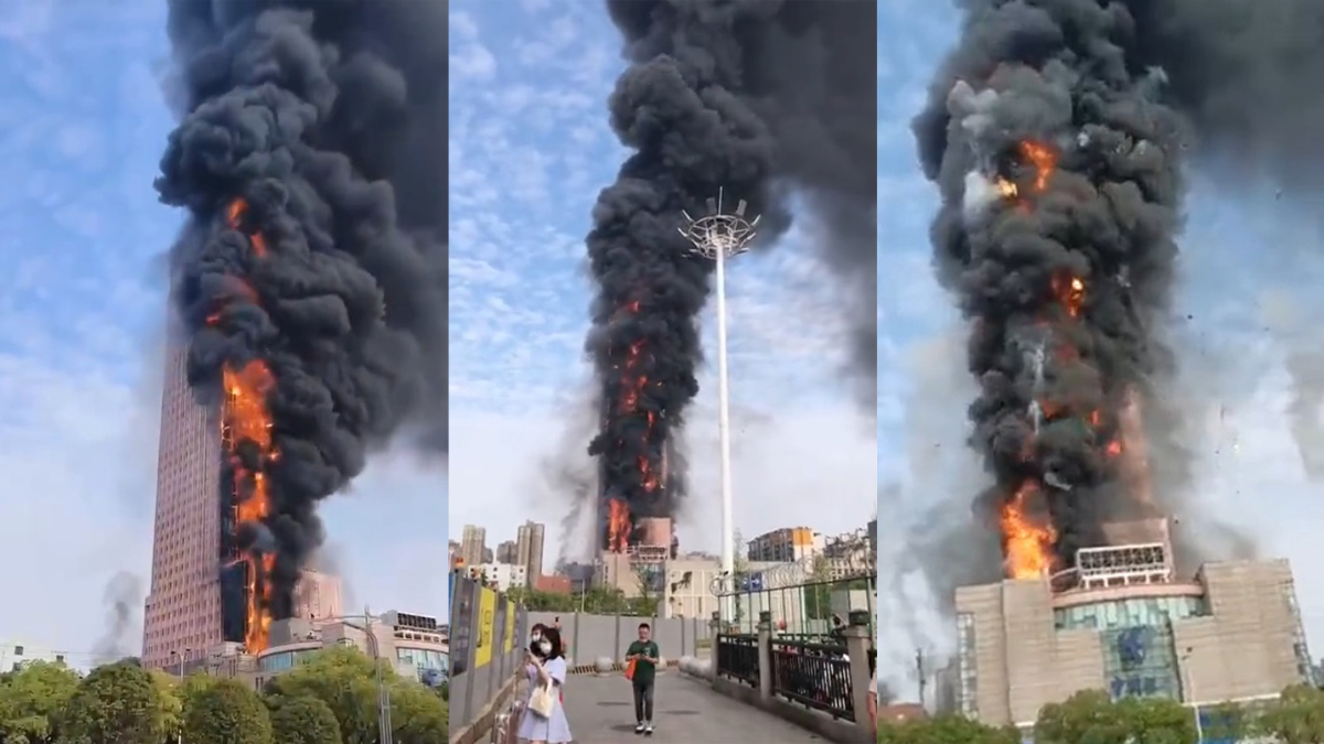 #Video Incendio consume rascacielos en China
