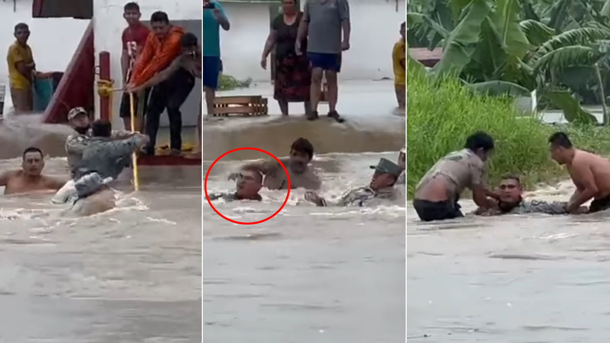 Habitantes de Teapa, Tabasco, auxilian a elemento de la GN arrastrado por corriente Habitantes de Teapa, Tabasco, auxilian a elemento de la GN arrastrado por corriente