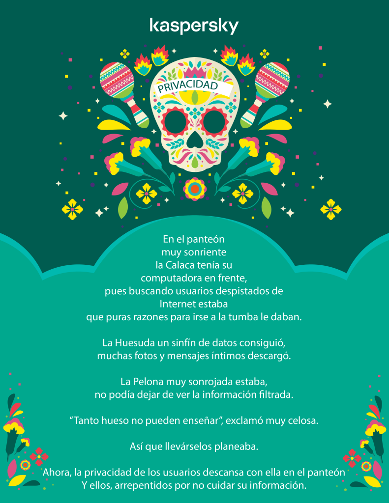 Los 10 malos hábitos que pueden matar la seguridad en línea - kaspersky-calaverita-01-791x1024