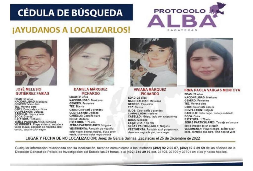 Hallan fosa con cadáveres de cuatro jóvenes, incluyendo un estadounidense, reportados como desaparecidos en Zacatecas - ficha-de-busqueda-de-4-jovenes-desaparecidos-en-limites-de-zacatecas-y-jalisco-1024x693