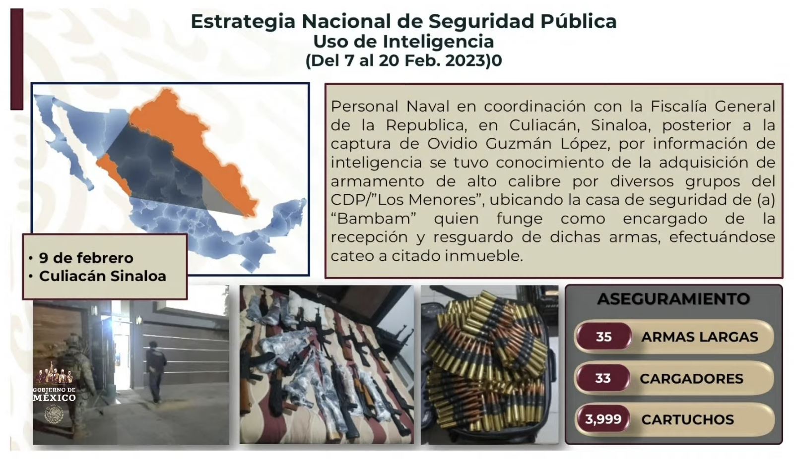 Aseguran arsenal y casa de Los Menores, tras captura de Ovidio Aseguran arsenal y casa de Los Menores, tras captura de Ovidio