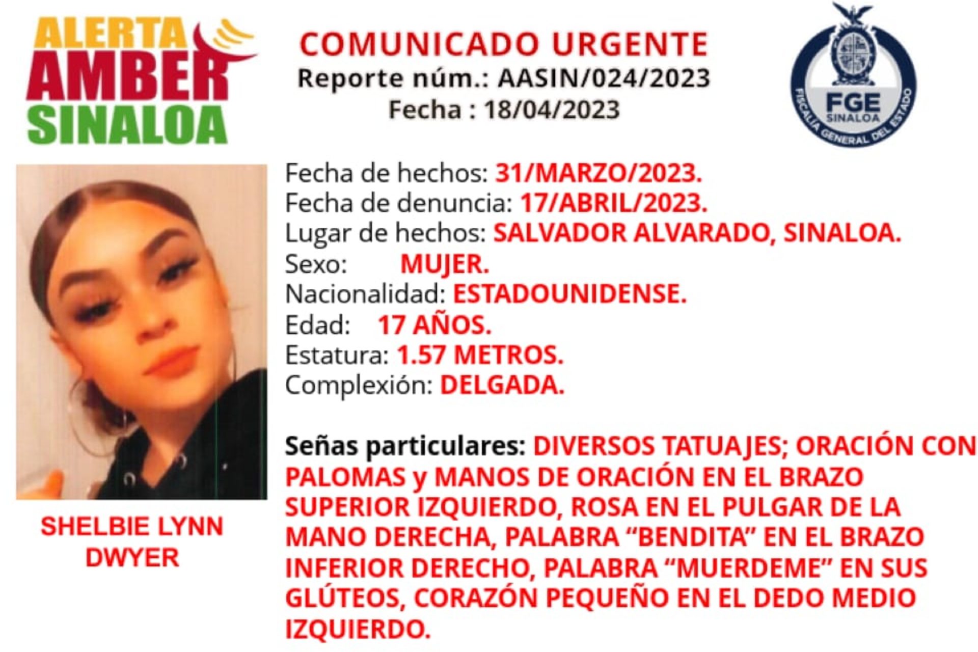 Desaparece en Sinaloa joven estadounidense de 17 años Desaparece en Sinaloa joven estadounidense de 17 años