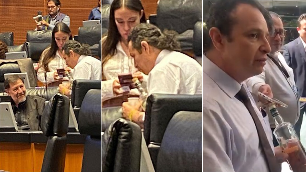 Diputado mete botella de vidrio al Senado; aclara que contenía una infusión