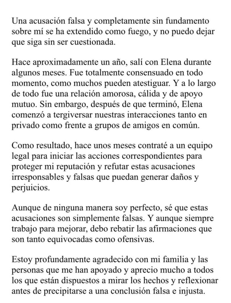 Tenoch Huerta afirma que acusación de Elena Ríos en su contra es "falsa" - comunicado-de-tenoch-huerta-779x1024