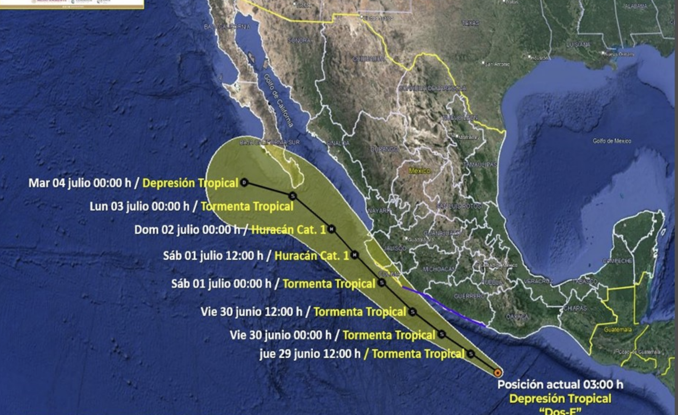 Depresión tropical Dos-E dejará lluvias en el sur y sureste de México