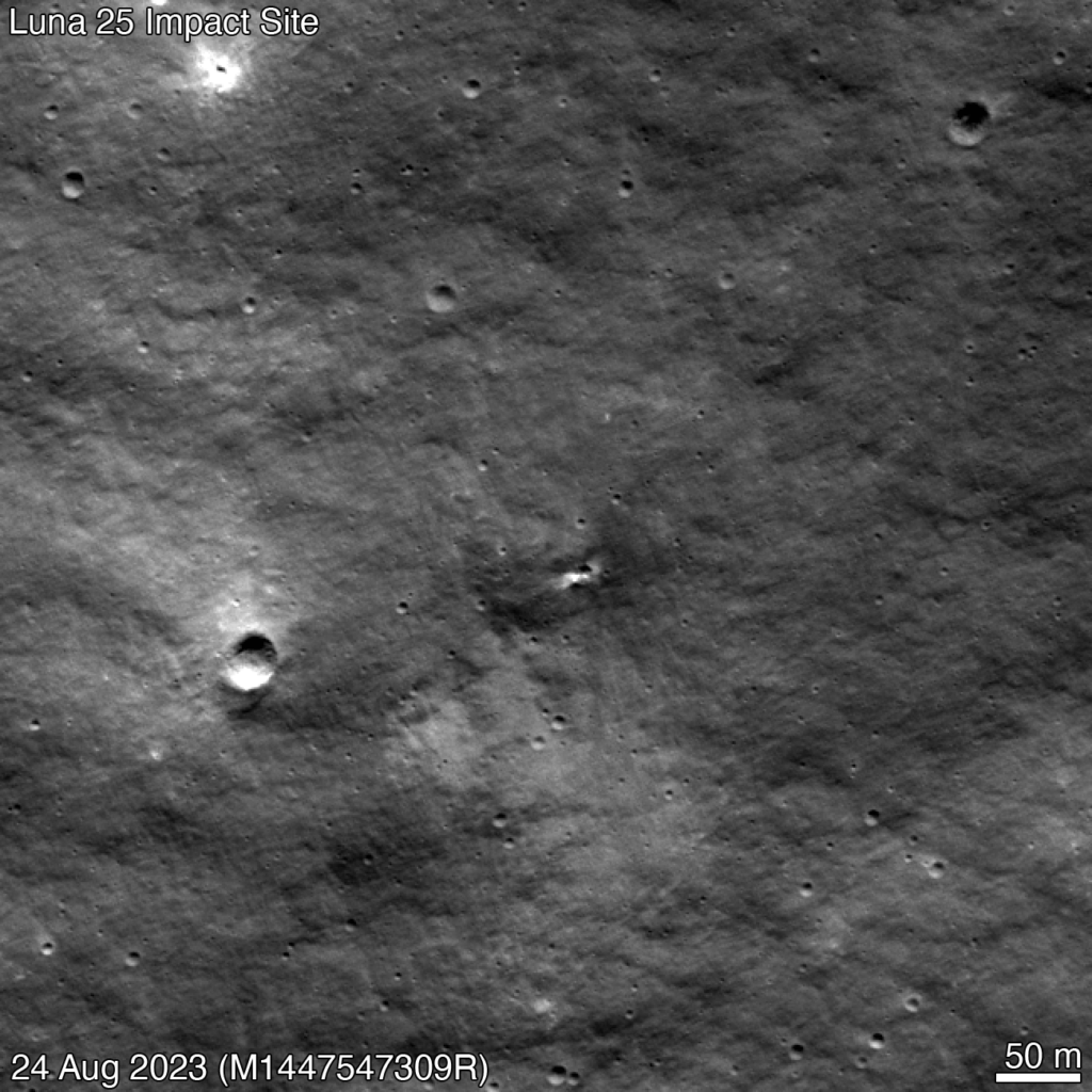 NASA logra imágenes de un nuevo cráter en la luna surgido tras la fallida misión rusa - nasa-crater-luna-25-1024x1024