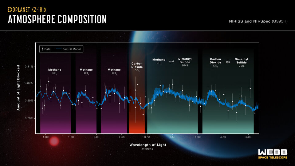 Telescopio James Webb descubre metano y dióxido de carbono en atmósfera del exoplaneta K2-18 b - spectra-of-exoplanet-k2-18-b-article