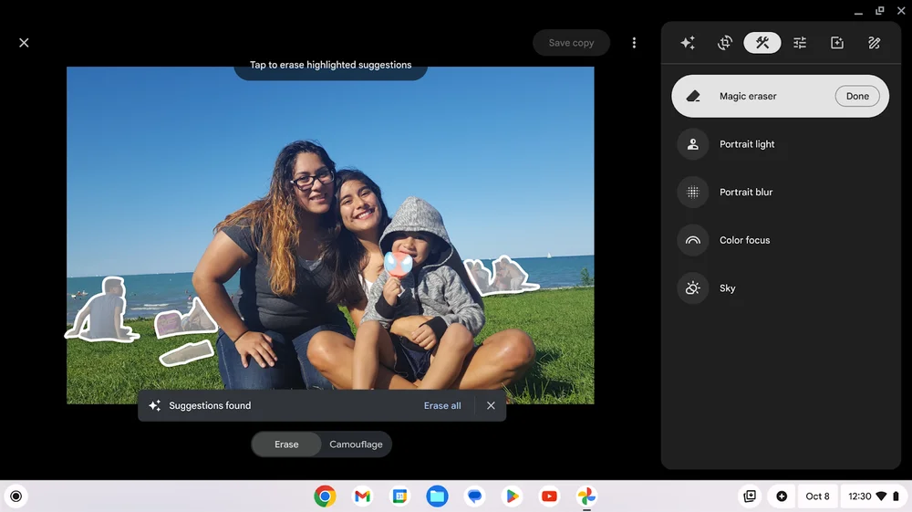 Google presenta Chromebook Plus, con mejor rendimiento y funciones de Inteligencia Artificial - borrador-magico-en-google-fotos-en-chromebook-plus