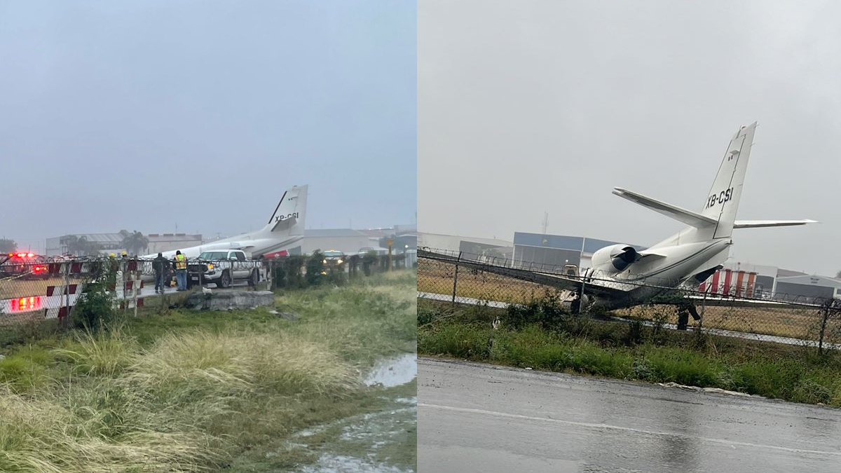Avión pequeño se despista en el Aeropuerto del Norte en Apodaca, NL