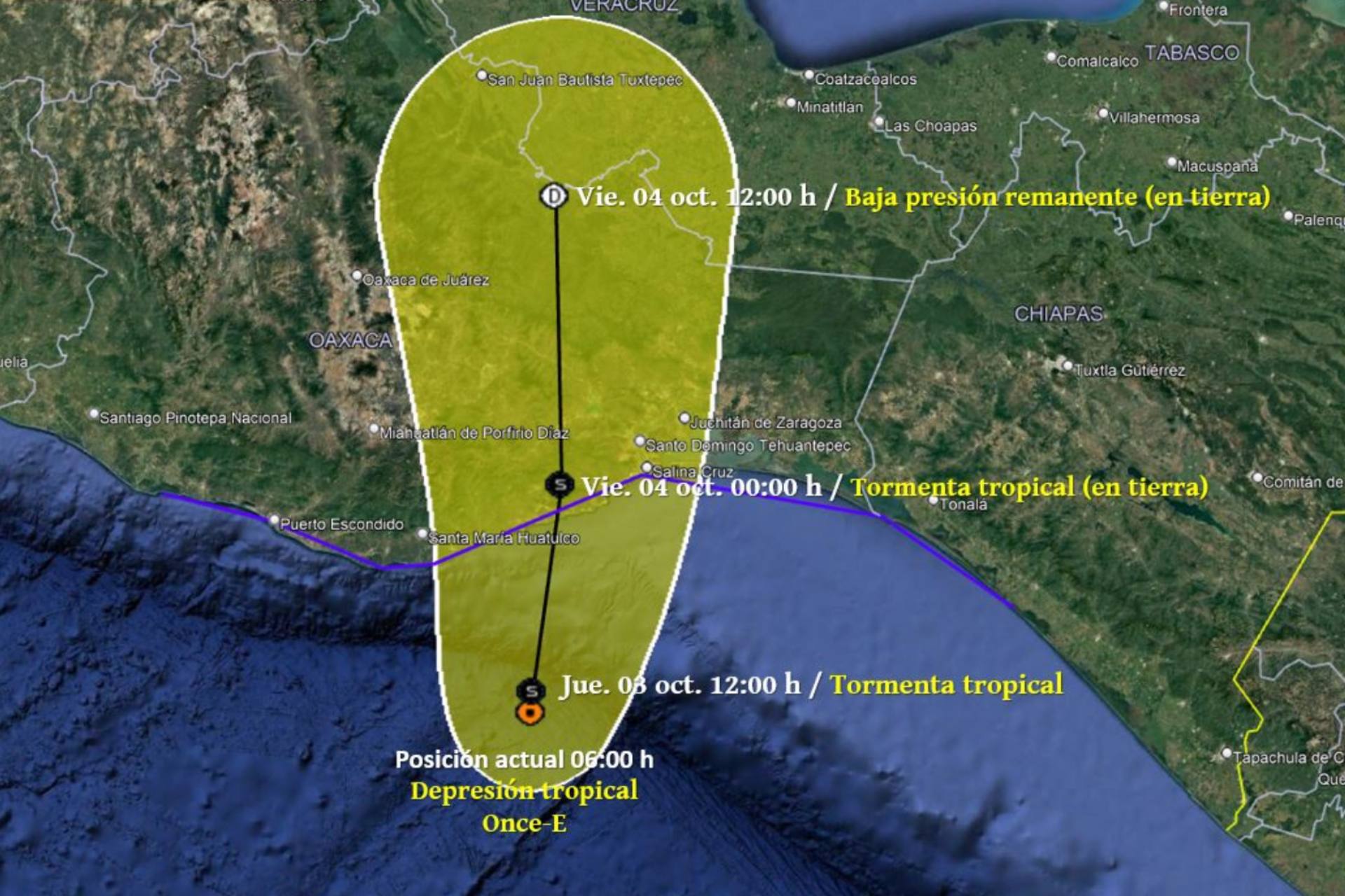 Depresión tropical Once-E dejará lluvias intensas a puntuales torrenciales en Guerrero, Oaxaca y Veracruz