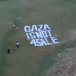 Campo de golf de Trump en Escocia aparece con pintas de “Gaza no está a la venta”