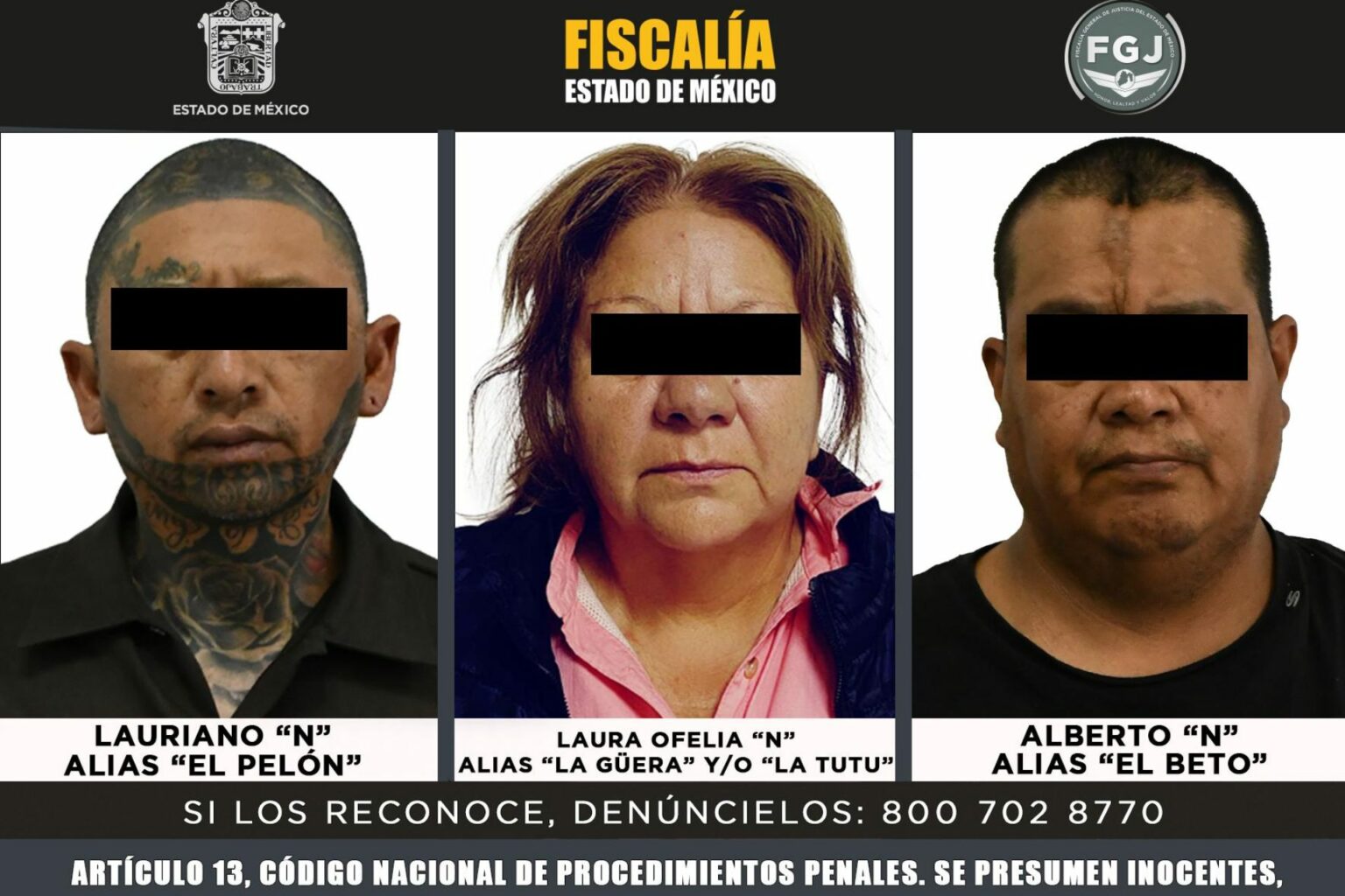 Detienen a 3 por secuestro y homicidio de nueve personas en el Edomex