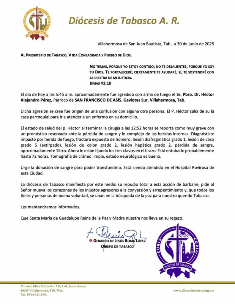 Atentan contra sacerdote en Tabasco; se encuentra estable - tabasco-sacerdote-791x1024