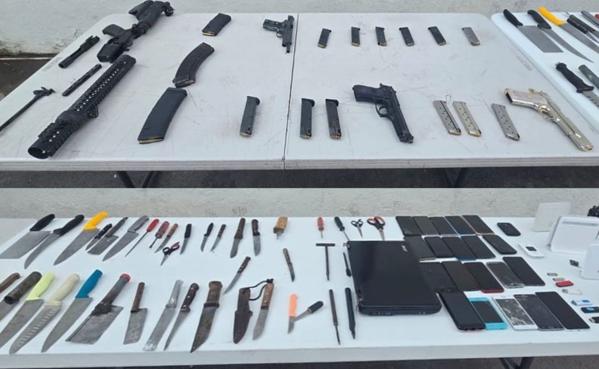 Aseguran fusil, cuchillos y objetos prohibidos en penal de Aguaruto, Culiacán