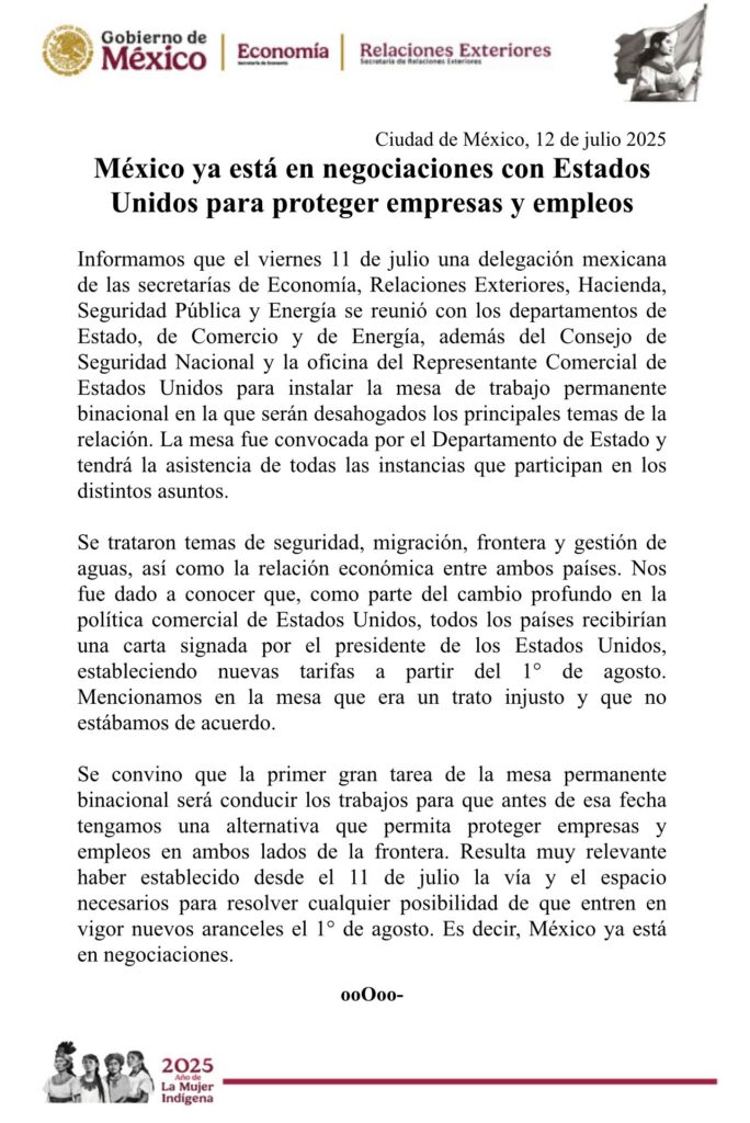 México y EE.UU. instalan mesa binacional para abordar temas clave y negociar aranceles - gvqd0fhweaawkih-684x1024