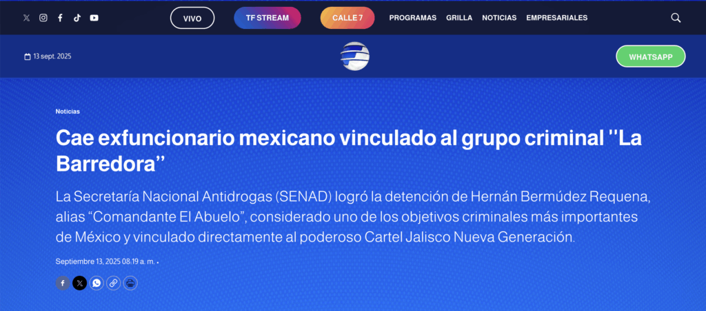Prensa de Paraguay destaca la detención de Bermúdez Requena - captura-de-pantalla-2025-09-13-a-las-105610am-1024x452