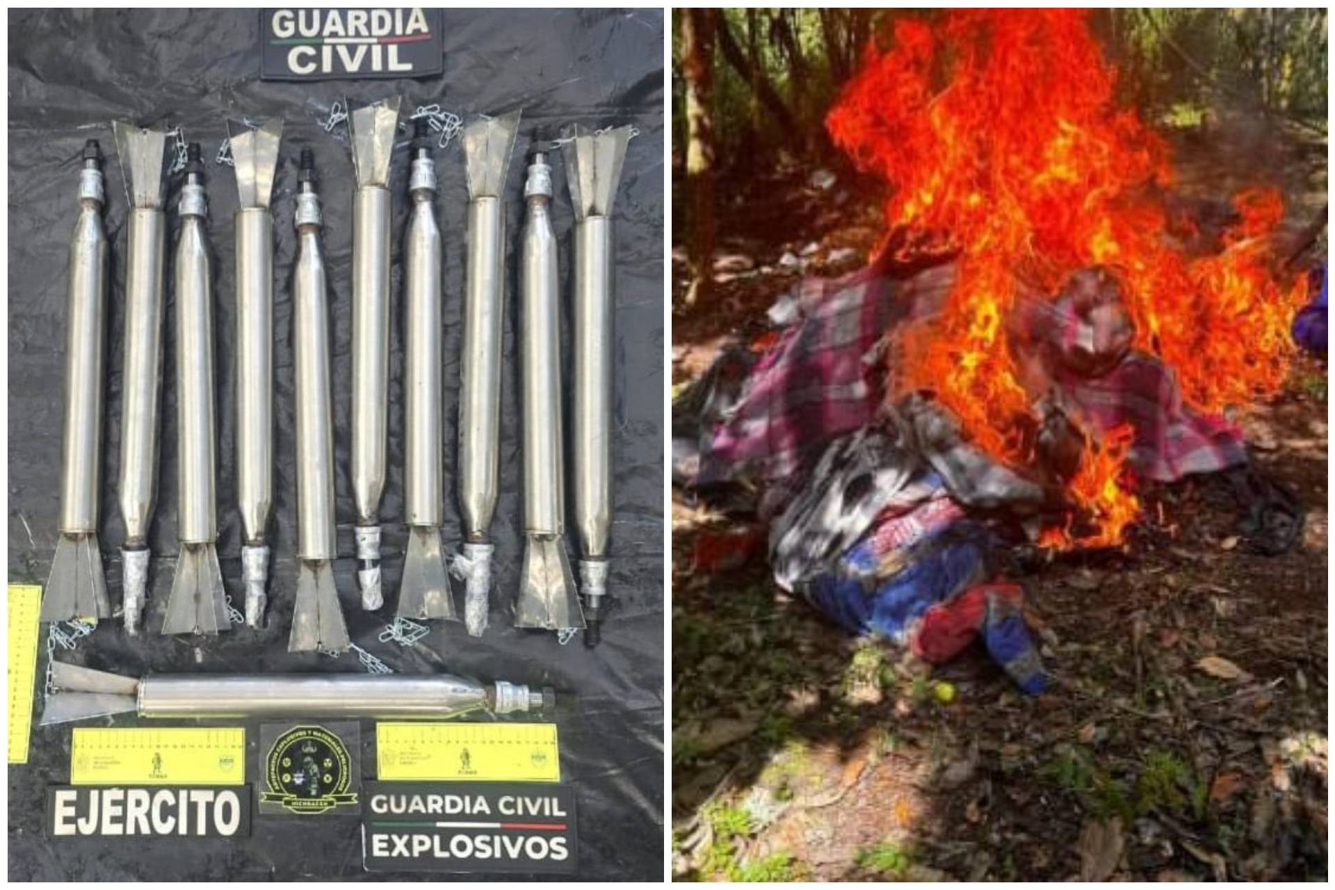Desmantelan campamento clandestino en Michoacán; aseguran 11 explosivos caseros Desmantelan campamento clandestino en Michoacán; aseguran 11 explosivos caseros