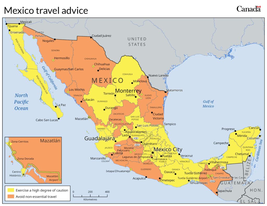 Canadá emite alerta de viaje a sus ciudadanos por violencia en México - mapa-canada-mexico-alerta-de-viaje-diciembre-2025-1024x791