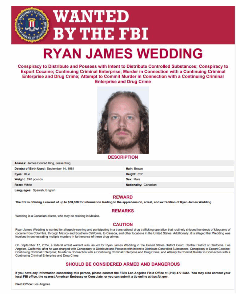 Aseguran bienes ligados al exatleta olímpico Ryan James Wedding, vinculado con el Cártel de Sinaloa - operation-giant-slalom-ryan-wedding-wanted-flyer-822x1024