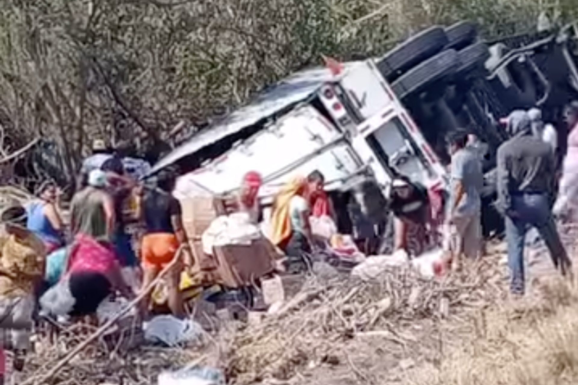 Se registra rapiña tras volcadura de tráiler en carretera de Oaxaca Se registra rapiña tras volcadura de tráiler en carretera de Oaxaca