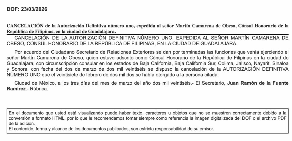 SRE cesa a cónsul honorario de Filipinas en Guadalajara, tras ser vinculado con el CJNG - 655285192-1518969989587411-8176602153163953014-n-1-1024x495