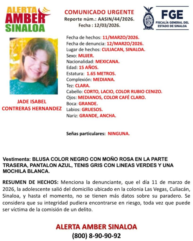 Reportan desaparición de 4 mujeres en Sinaloa; tres son menores de edad - jade-isabel-contreras-hernandez-sinaloa-mujeres-desaparecidas-819x1024