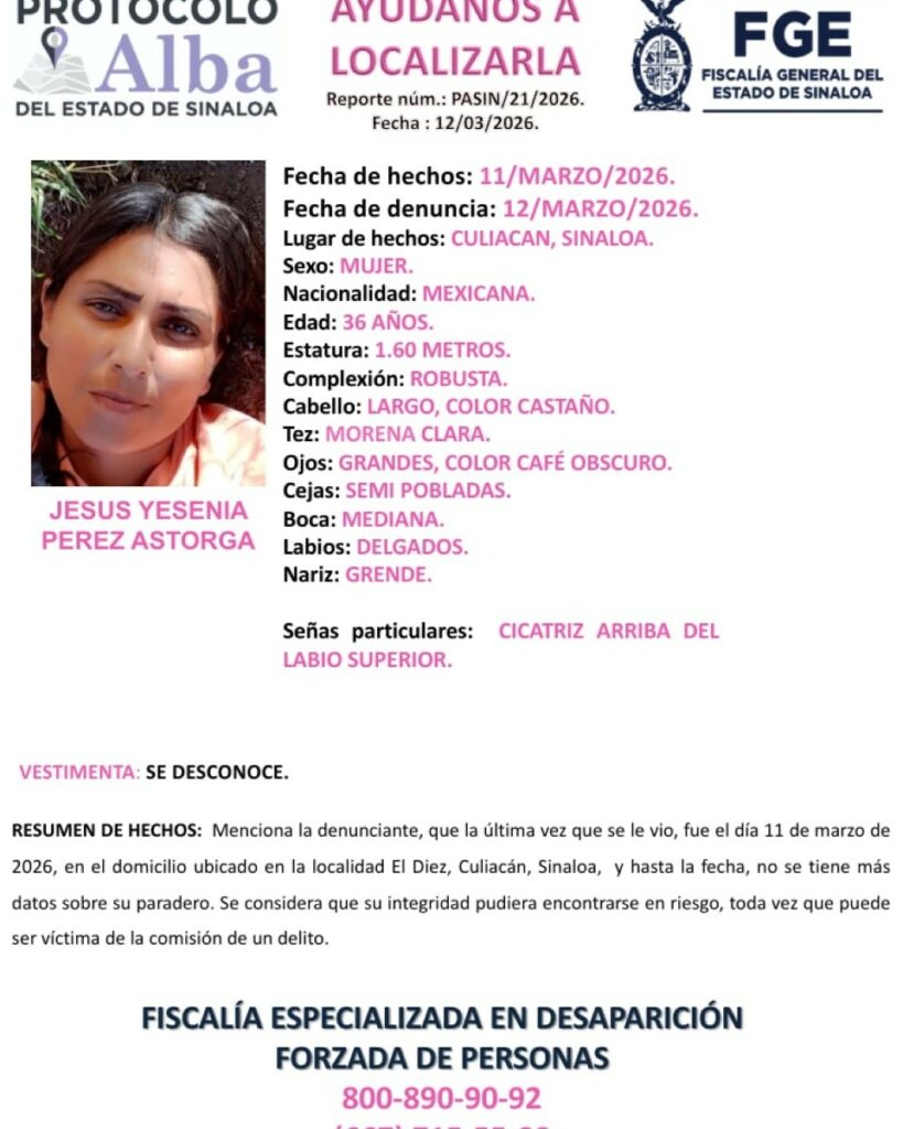 Reportan desaparición de 4 mujeres en Sinaloa; tres son menores de edad - jesus-yesenia-perez-astorga-mujeres-desaparecidas-sinaloa-819x1024