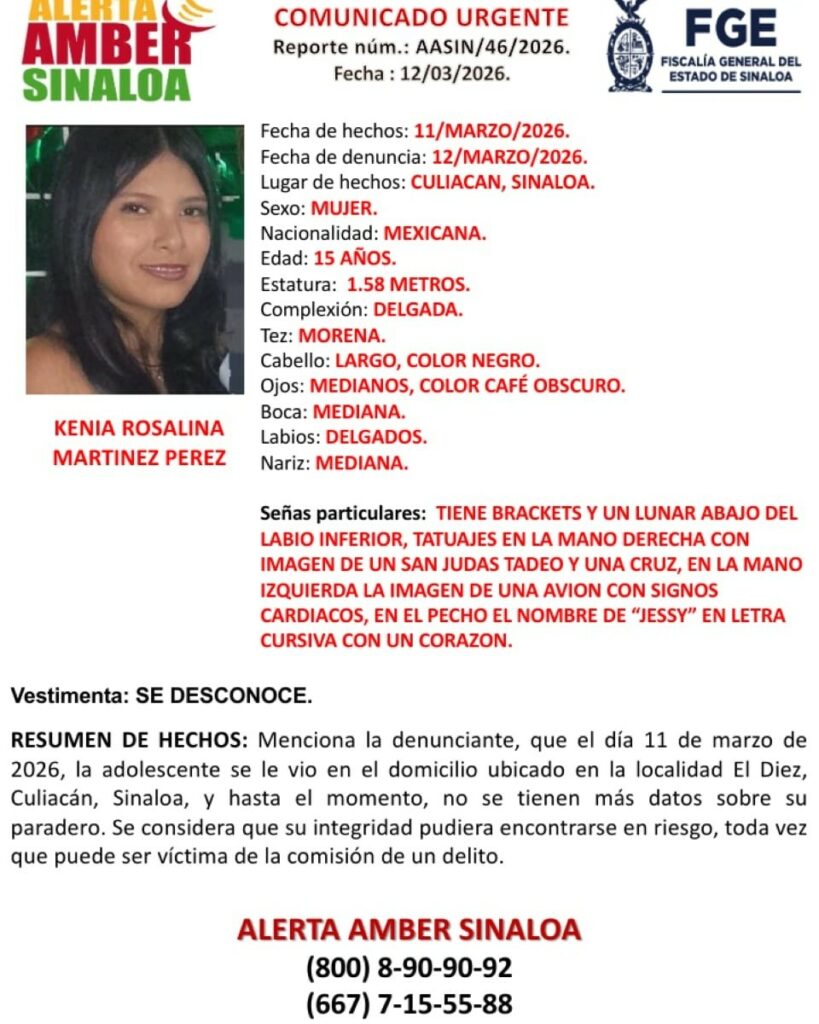 Reportan desaparición de 4 mujeres en Sinaloa; tres son menores de edad - kenia-rosalina-martinez-perez-mujeres-desaparecidas-sinaloa-819x1024