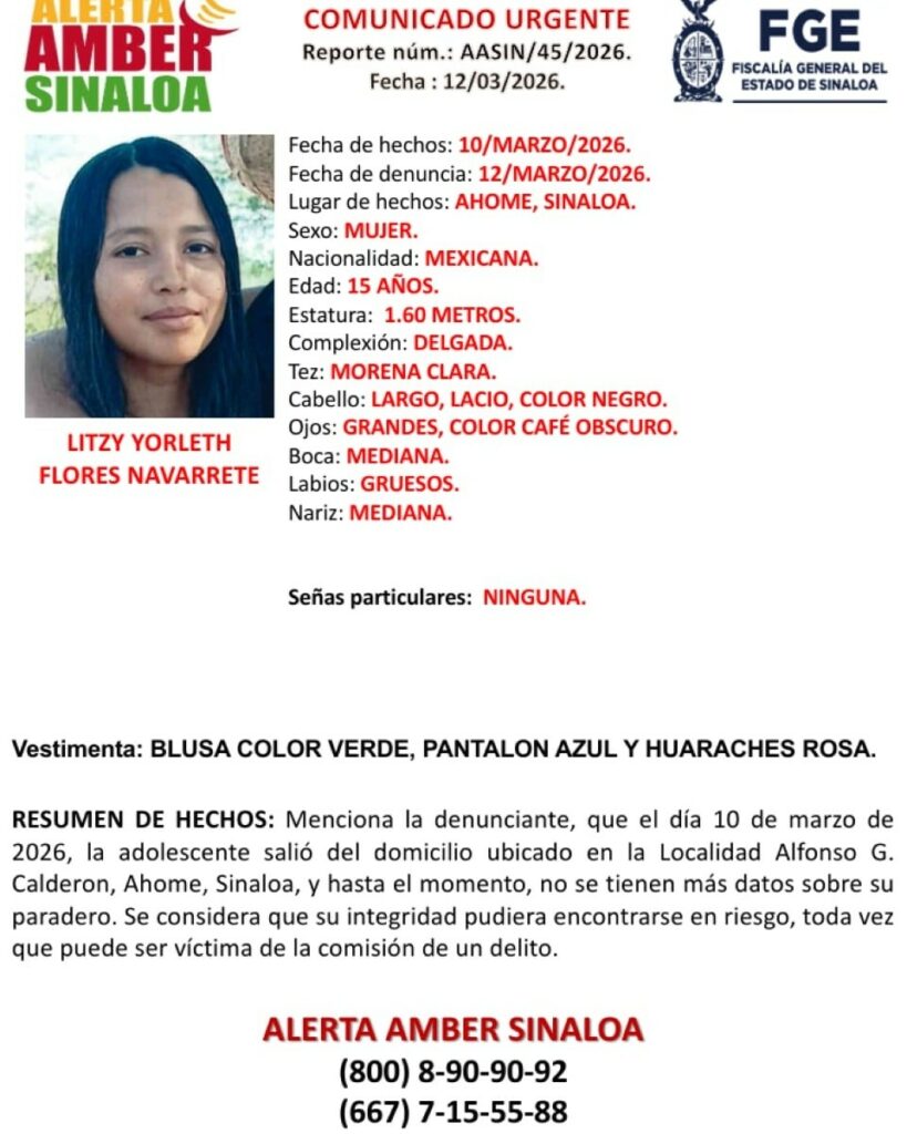 Reportan desaparición de 4 mujeres en Sinaloa; tres son menores de edad - litzy-yorleth-flores-navarrete-mujeres-desaparecidas-sinaloa-819x1024